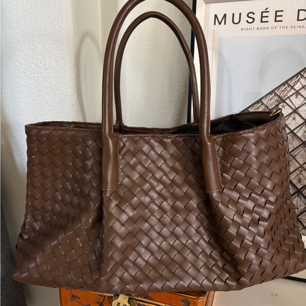 Anthropologie Faux Classic Brown Woven Tote Bag - Women's Handbag